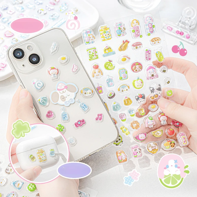 Cute Cartoon Jelly Puffy Scrapbook Journal Sticker for Kids 3D Stereo Sweet Animal Envelop Seal Decal DIY Decor Kawaii Sticker