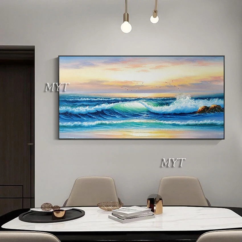 

Fine Quality Sea Wave Scenery Art Painting No Framed Blue Acrylic Natural Landscape Picture Canvas Abstract Wall Decor Artwork