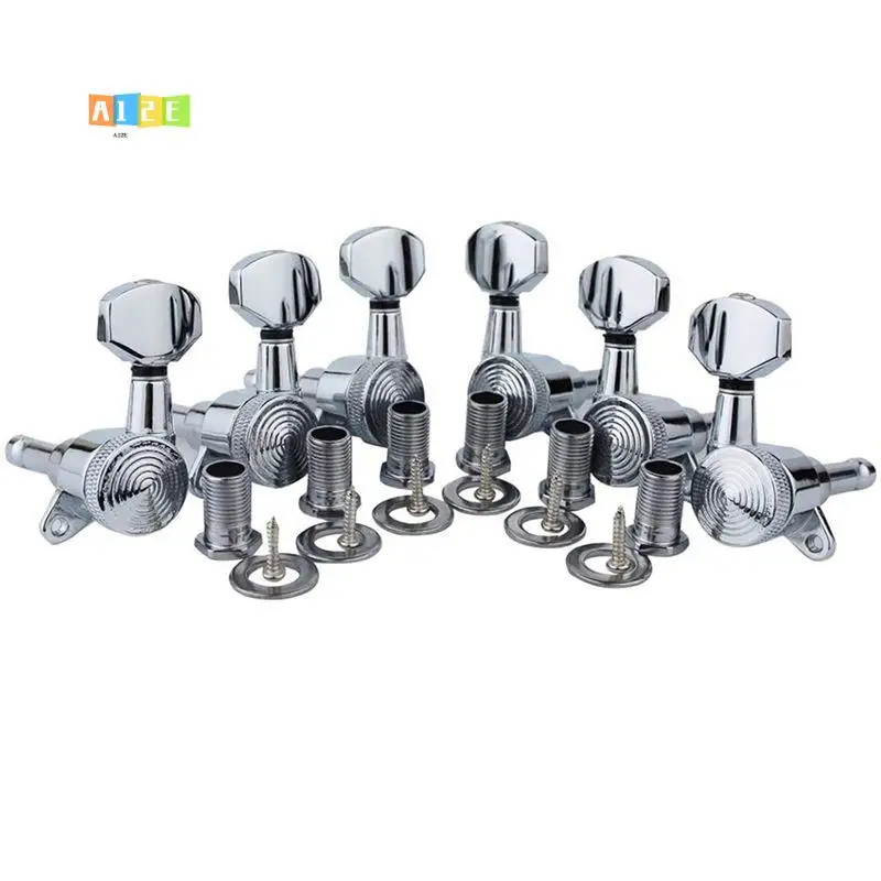 A12E-Guitar Locking Tuners (3Xl + 3Xr Handed) 1:18 Lock String Tuning Key Pegs With Hexagonal Handle Replacement