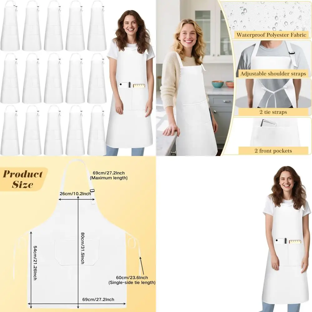 

15-Pack Adjustable Waterproof Aprons with Pockets, Unisex Kitchen & BBQ Aprons for Cooking, Painting, and Crafting