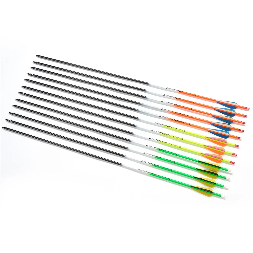 12/24pcs 32inch Pure Carbon Arrows Spine 400 ID6.2mm Colorful Fluorescent Archery Arrows for Outdoor Shooting Hunting