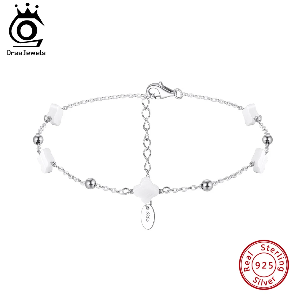 

ORSA JEWELS, летние браслеты из стерлингового серебра 925 пробы с клевером, простая цепочка в виде ракушки с четырьмя листьями клевера, браслет на ногу, ювелирные изделия для песчаного пляжа GMA01