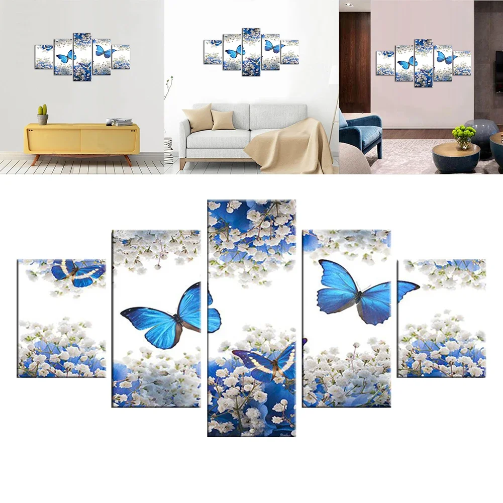 

A 5-piece Set Of Modern Abstract Blue Butterfly Wall Art Canvas Prints, Perfect For Home Decor And Gifts.