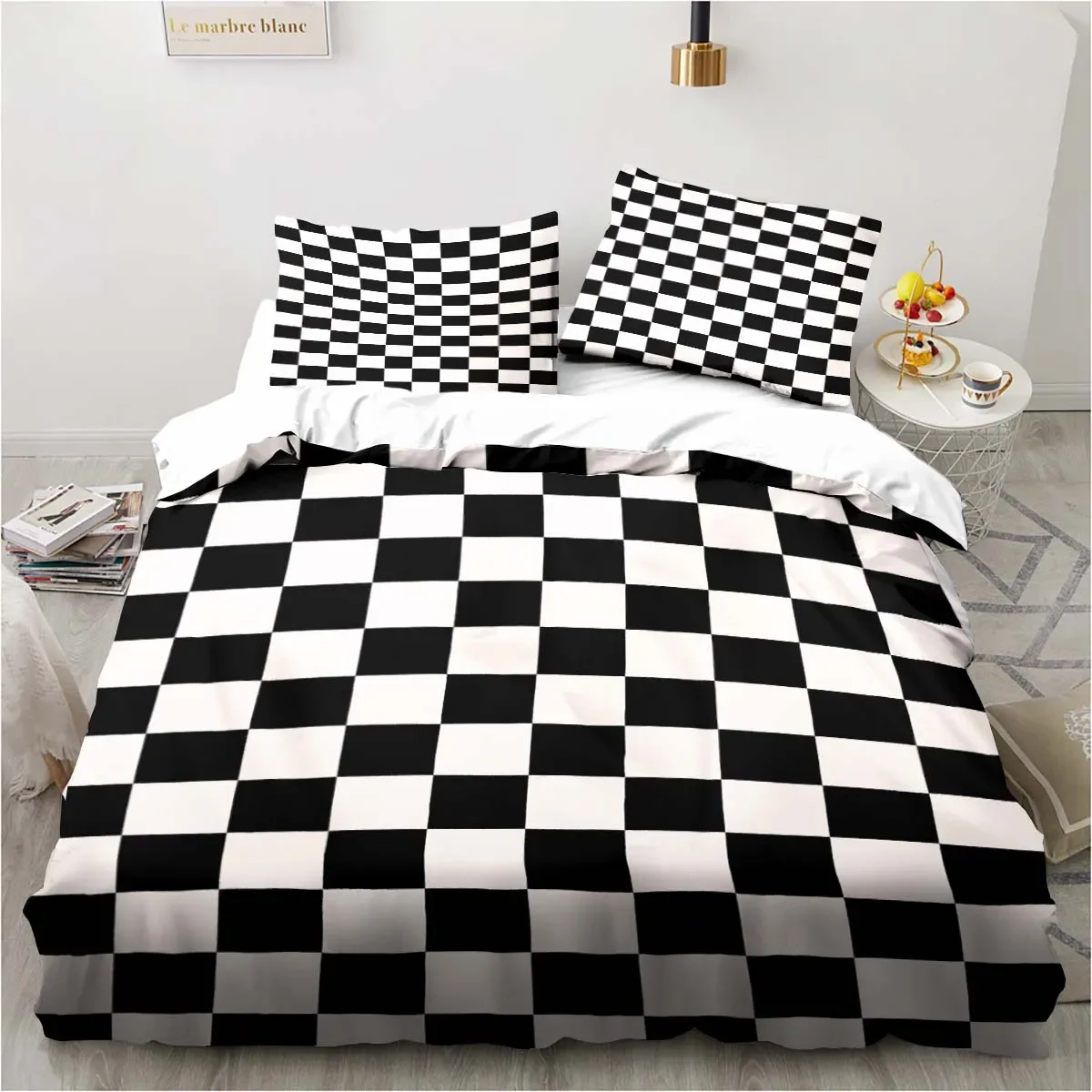 

3D printed color lattice three-piece set, bedroom bed family three-piece set. Nice quilt cover, pillowcase, Christmas present