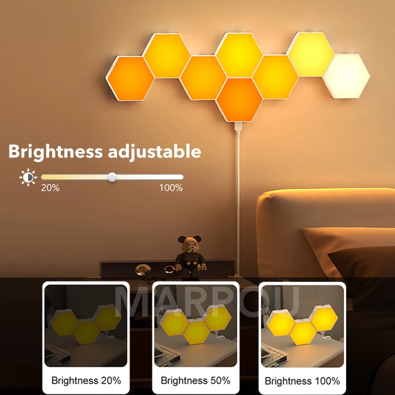 Smart Home TUYA Ambient Night Light DIY Assembly RGB Dimmable APP Control LED Home Wall Decor Art Wall Light USB Computer Game