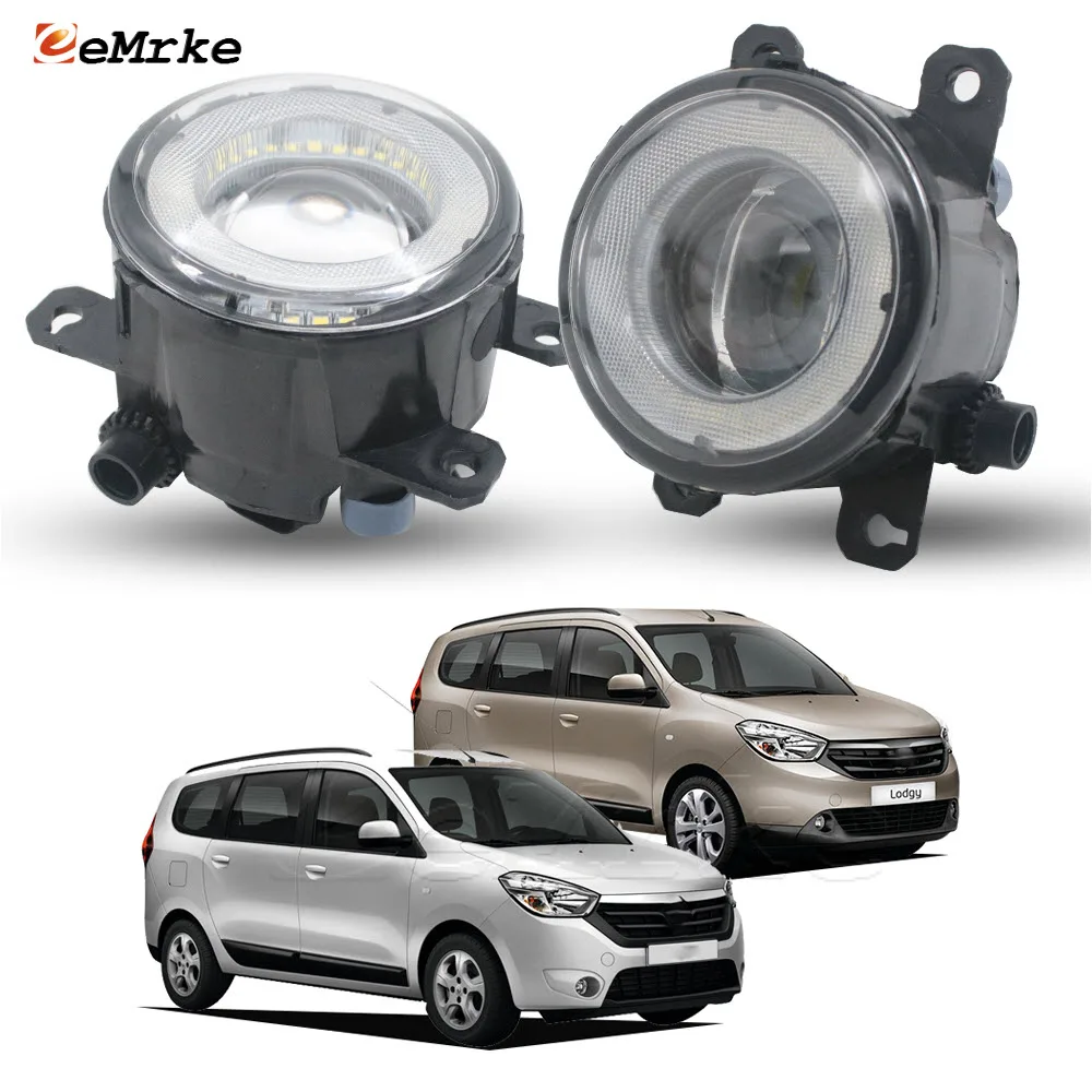 LED Car Fog Lights with Glass Lens for Dacia / Renault Lodgy /Lodgy Stepway JS 2012-2022 Angel Eyes DRL PTF Daytime Running Lamp