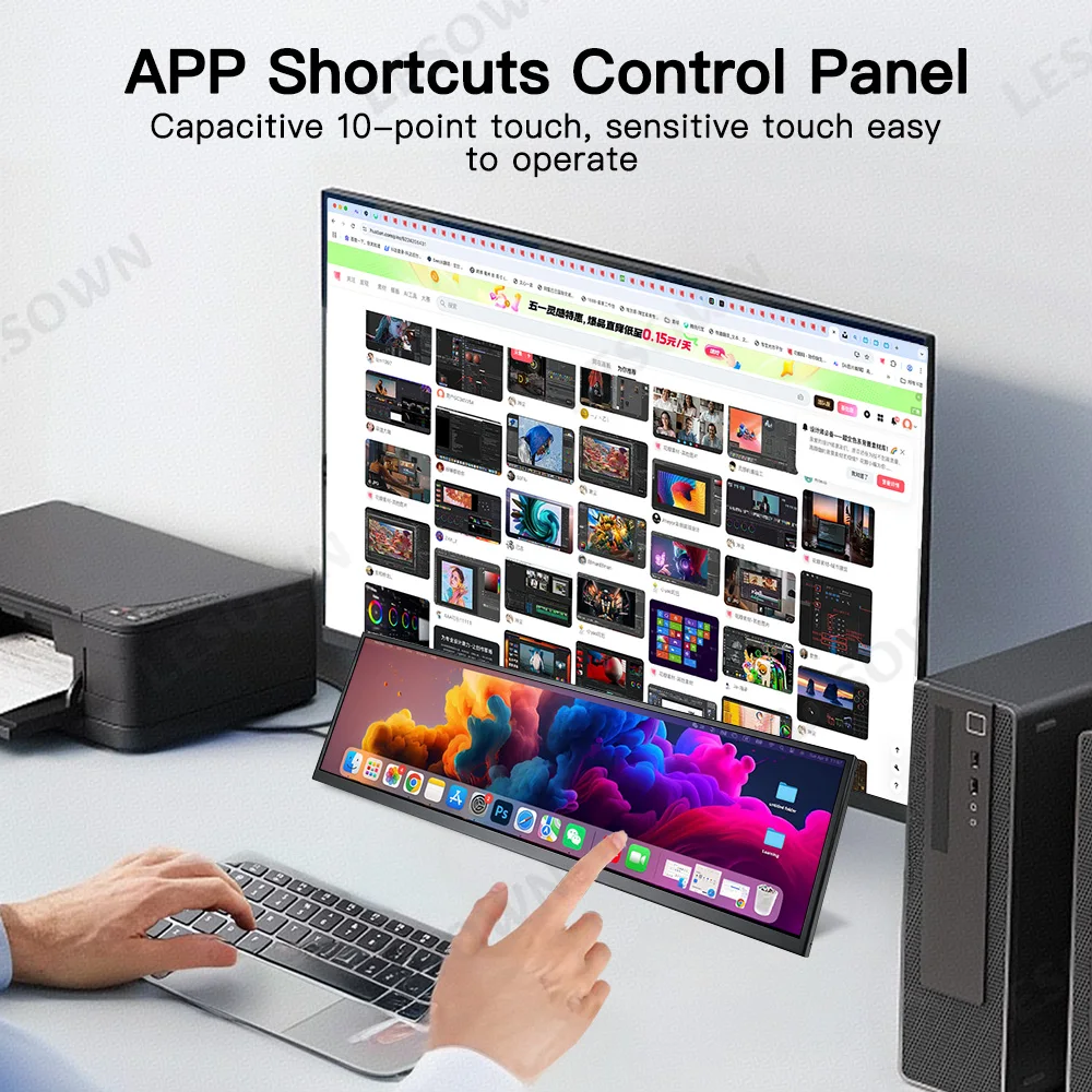 LESOWN 12.6 14.1 Inch LCD Stretched Bar Monitor 100%sRGB USB C HDMI 1920x550 IPS PC Temp Sensor Panel Side Display Plug & Play