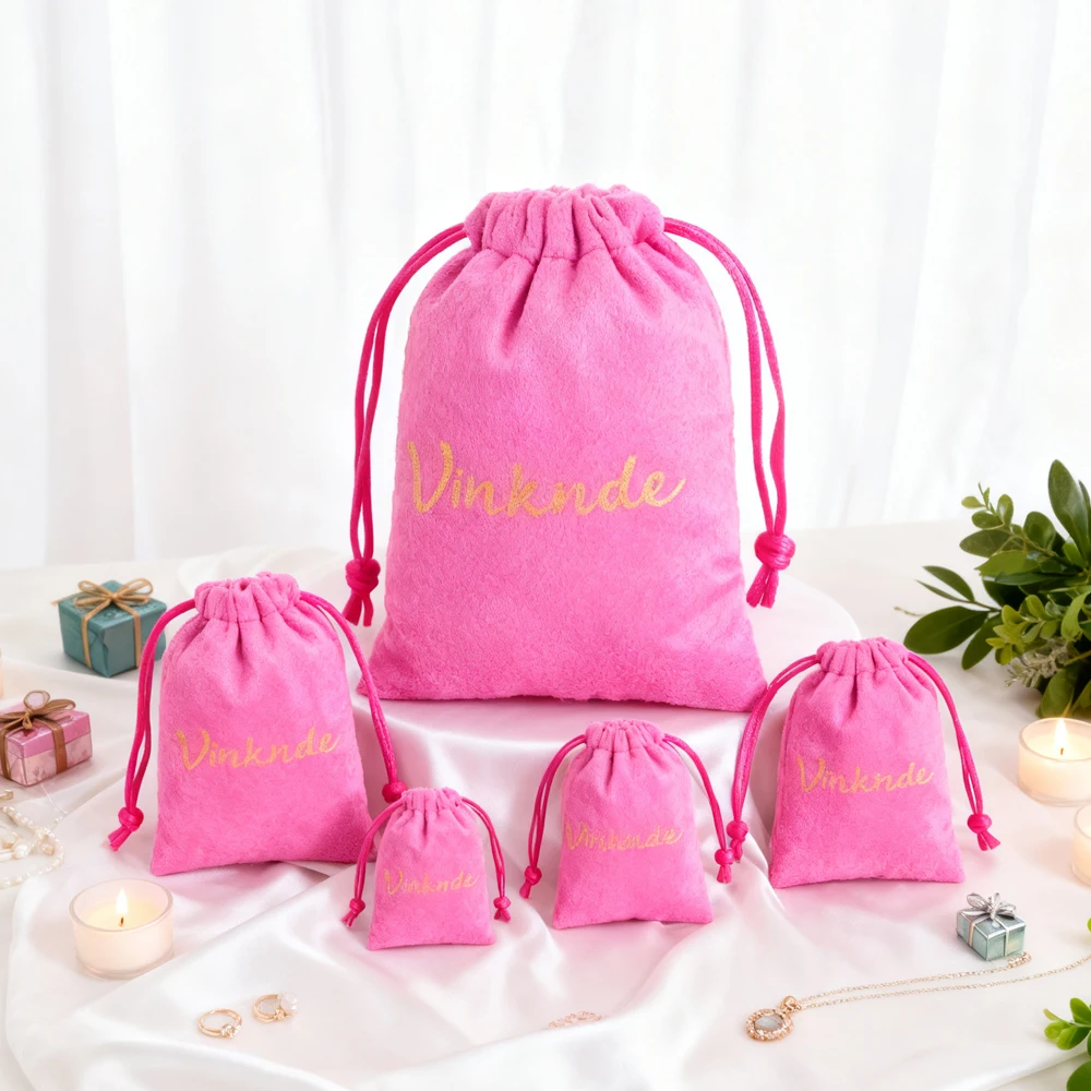 

Wholesale Custom Printed Rose Suede Velvet Drawstring Pouch Flannel Storage Bag for Cosmetics Jewelry Earrings Rings Candy Bulk