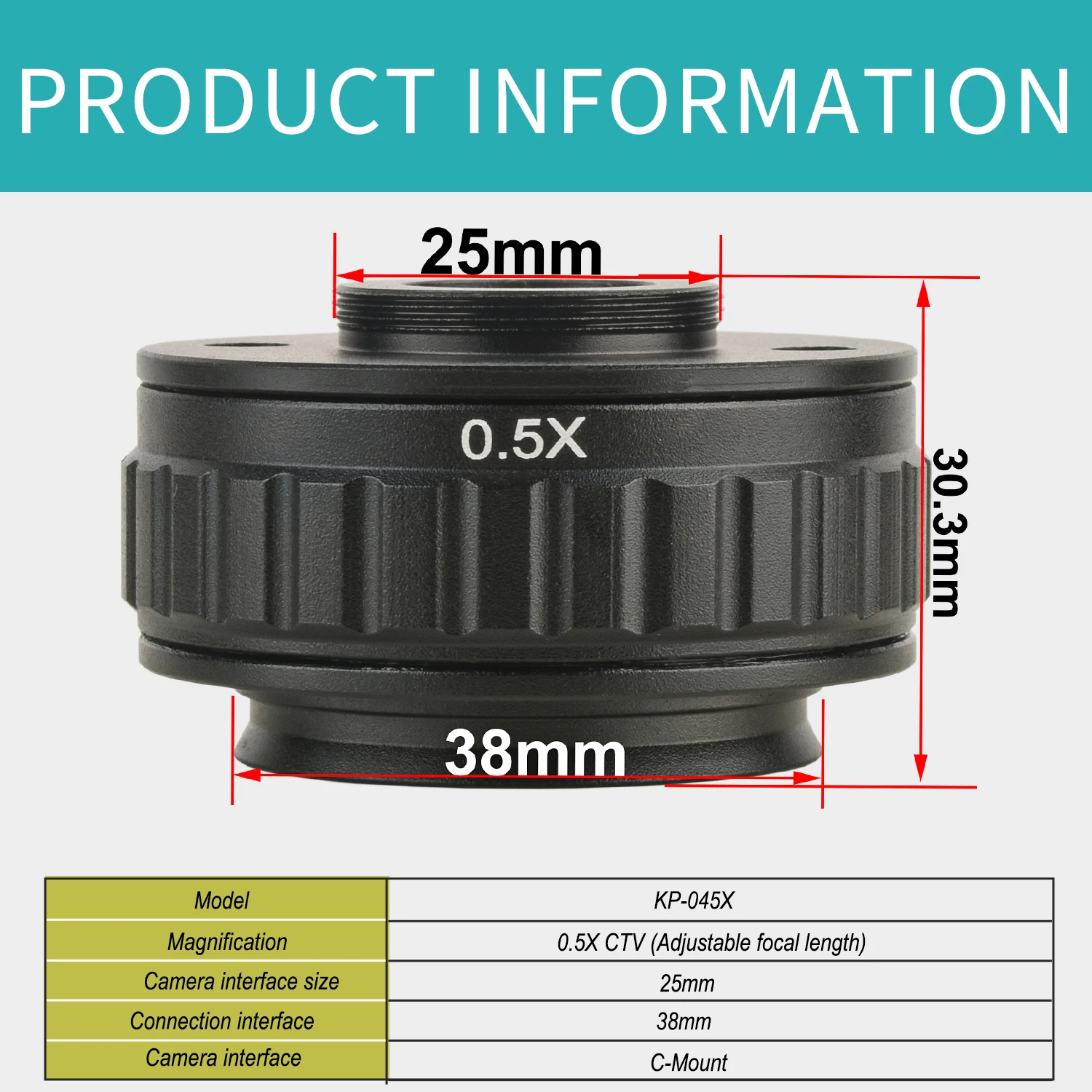 KOPPACE 0.5X Microscope Interface Adjustable Focal Length 38mm Microscope Mounting Interface