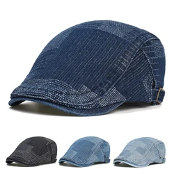 Four Seasons Soft Denim Beret Hat Washed Distressed Peaked Cap Adjustable Cotton Newsboy Cap Vintage Ivy Hats Flat