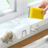 Kitchen 304Stainless Steel Sink Shelf Sponges Storage Holde Adhesive Drain Drying Rack Wall Hooks Storage Organizer Accessories 3