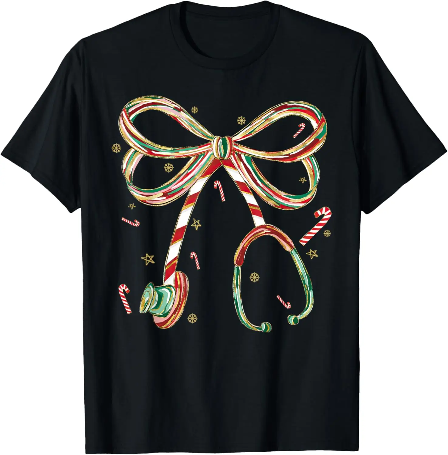 

Candy Cane Stethoscope Nurse Christmas Graphic Tee Festive Medical Doctor Apparel