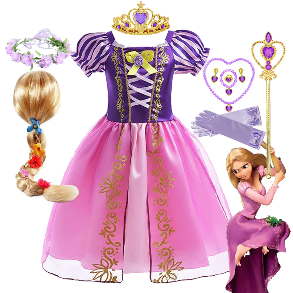 

Disney Girl Rapunzel Costume Birthday Party Tangled Magic Hair Princess Cosplay Dress Carnival Halloween Role Playing Outfits