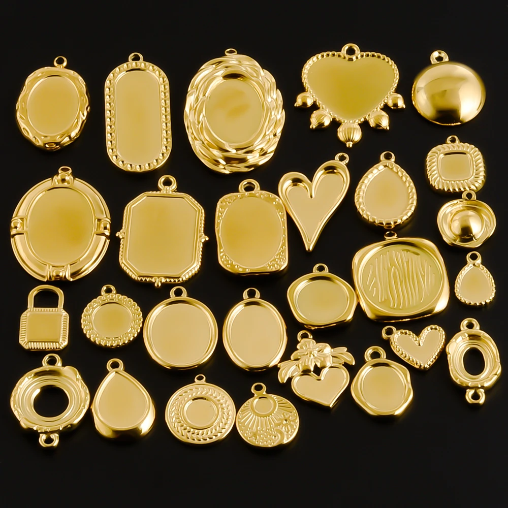 5 قطعة قلادة كابوشون هندسية غير منتظمة على شكل قلب بيضاوي مستدير مربع إعدادات فارغة من الفولاذ المقاوم للصدأ لصنع المجوهرات بكميات كبيرة