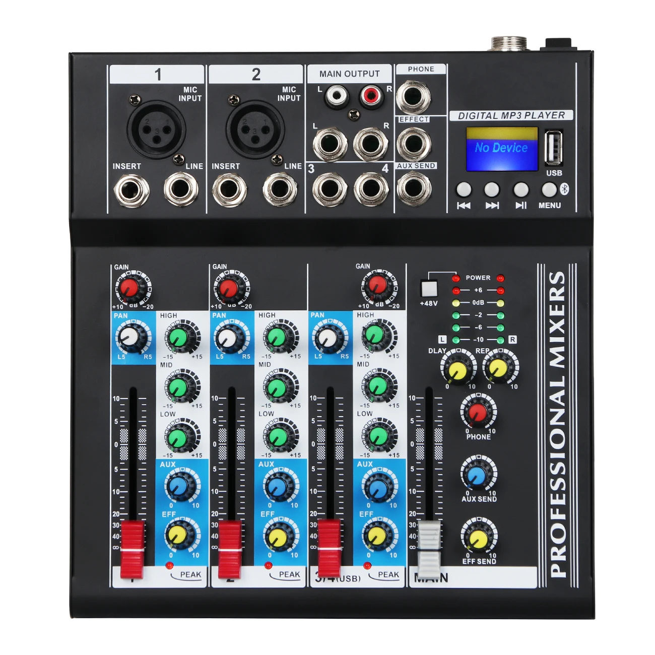 Depusheng HT4  Professional Portable Stage Performance DJ Sound Controller 4 Channel Mini Audio Mixer