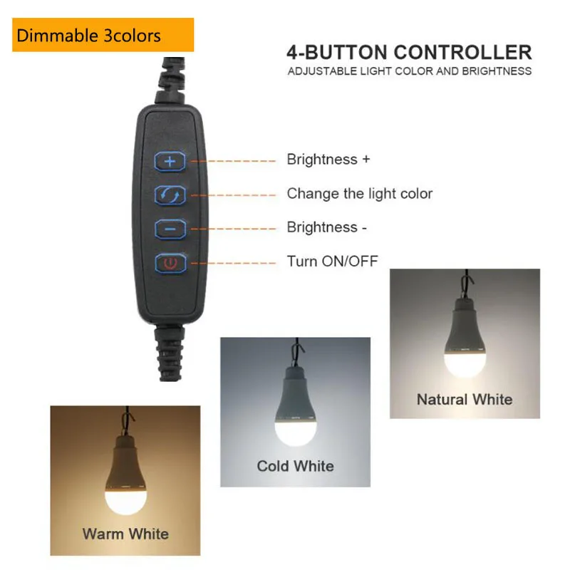 Bombilla LED de atenuación USB de 5V, 3W, 10W, luces de lectura, lámparas de noche, colgante de pared ajustable para acampar, bombillas para el