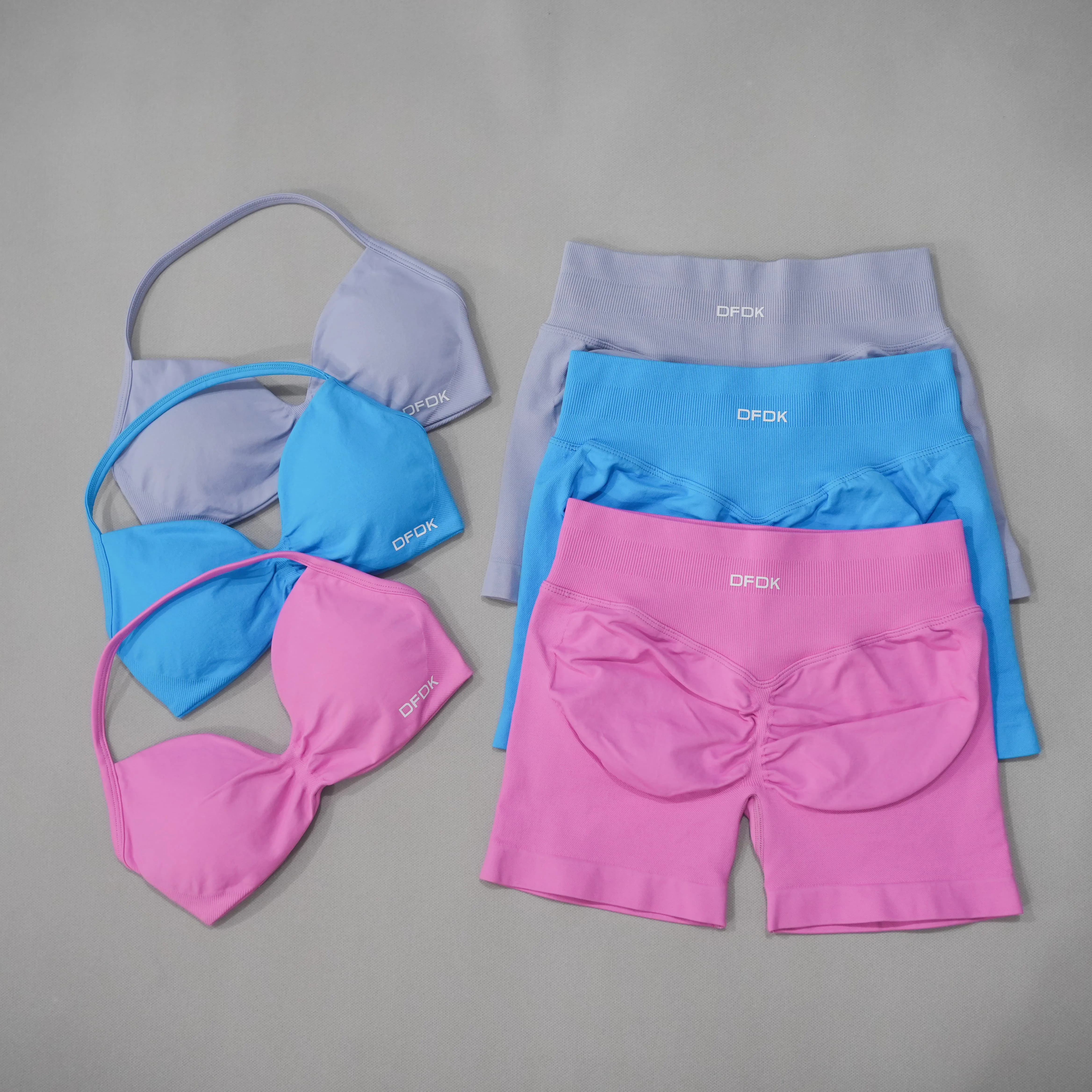 DFDK Women 2PCS Fitness Sports Set Lace Up Yoga Bra High Waist Seamless Short Leggings Cycling Running Gym Workout Activewear