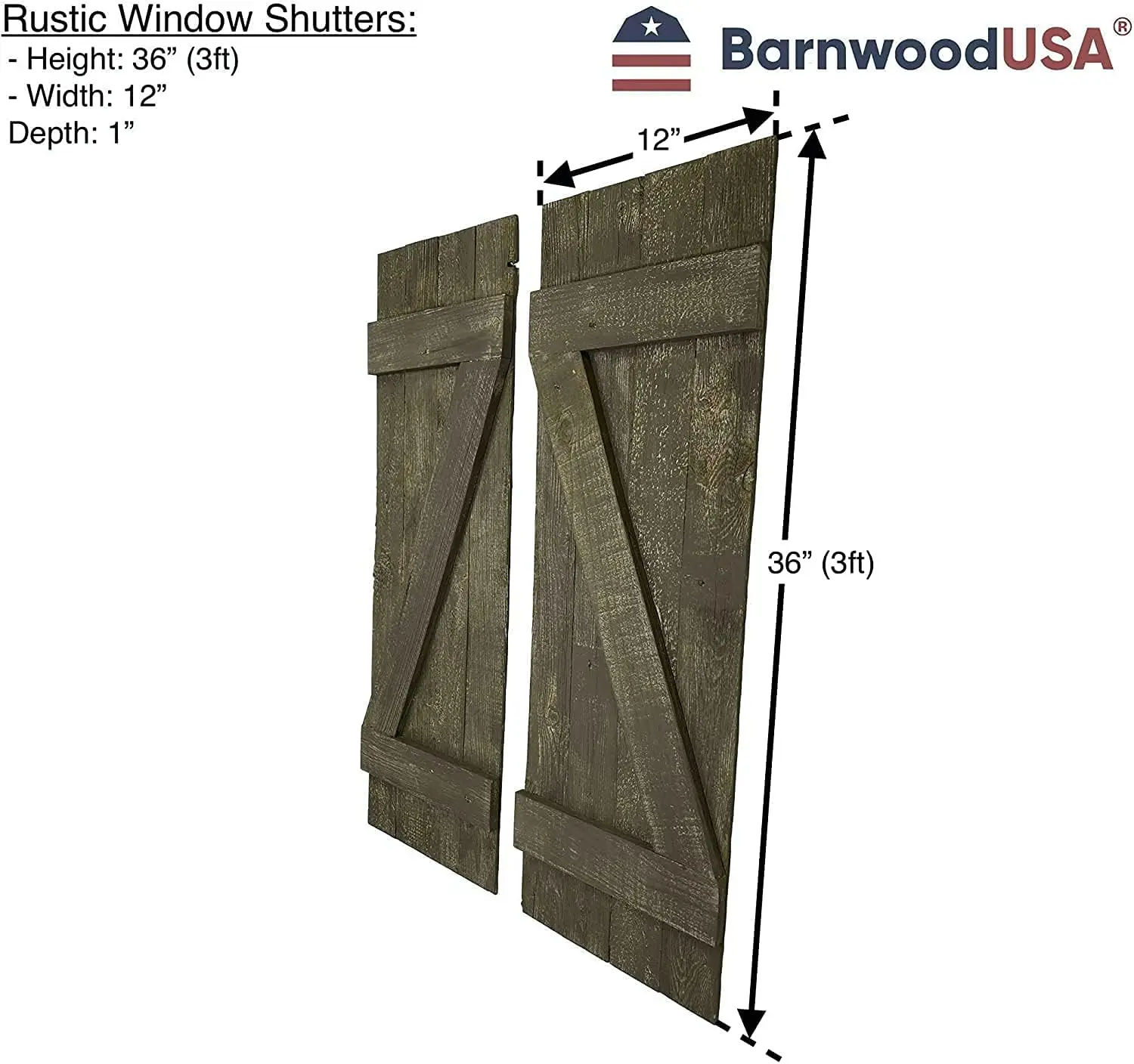 Decorative Shutters Set of 2 | Rustic Farmhouse Window Shutters with Traditional Barn Look Z Pattern | Made from Rec