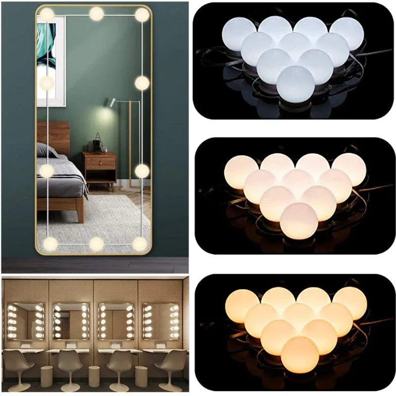 LED Light Makeup Mirror Bulbs Vanity Lights USB 12V Bathroom Dressing Table Lighting Dimmable LED Vanity Light For Mirror Light