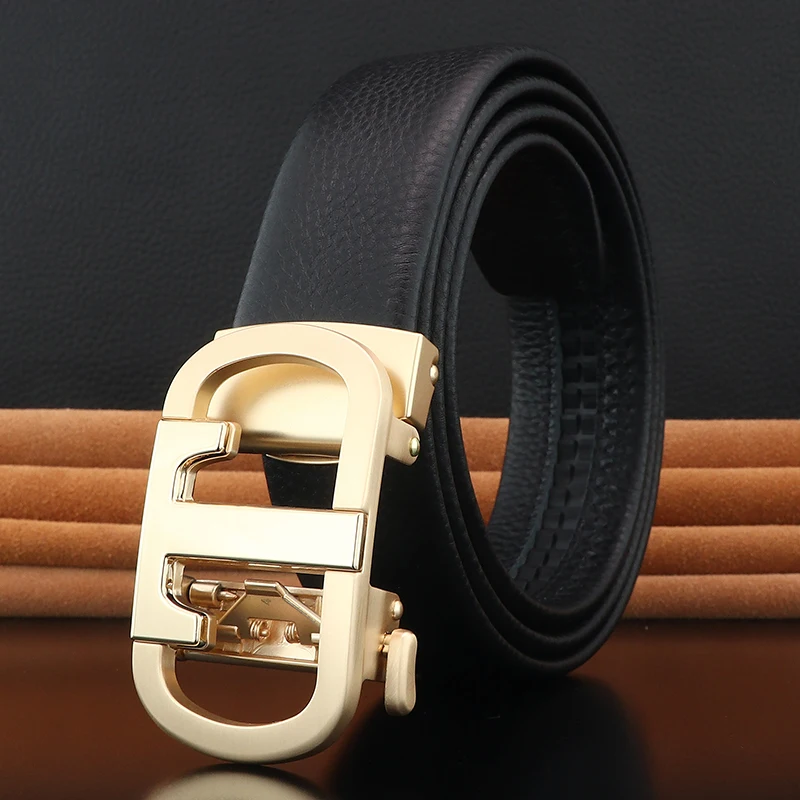 

High Quality Letter T Waist Strap Designer Automatic Buckle Commerce Belts Men Golden Buckle Genuine Leather Cintos Masculinos