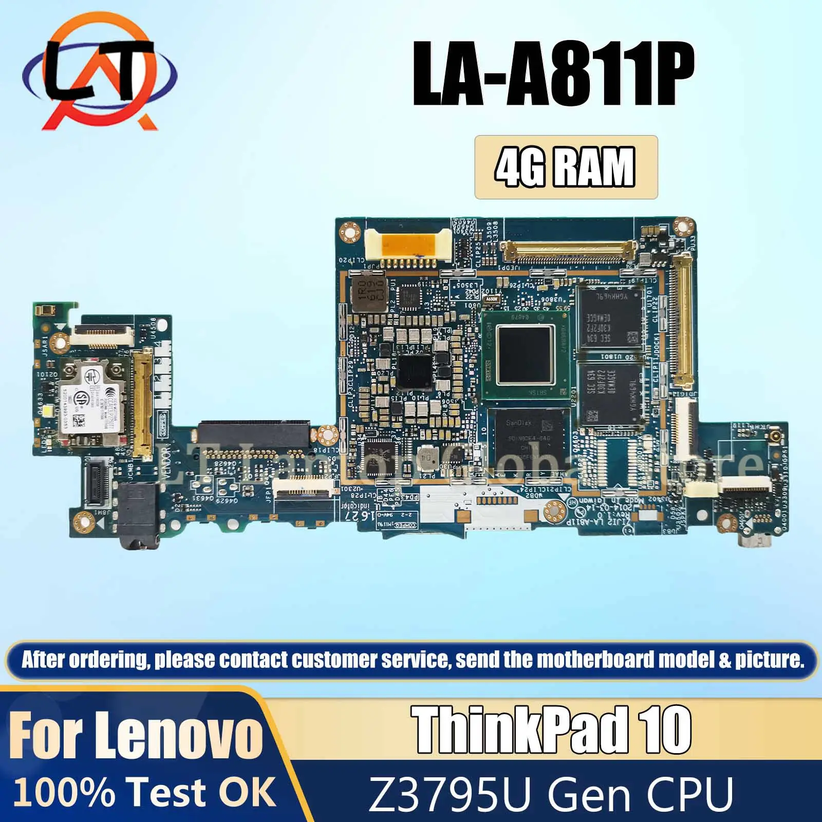 

LA-A811P Mainboard For Lenovo ThinkPad 10 Laptop motherboard ZIJI2 with CPU Z3795U 4GB-RAM 64G-SSD Full Tested