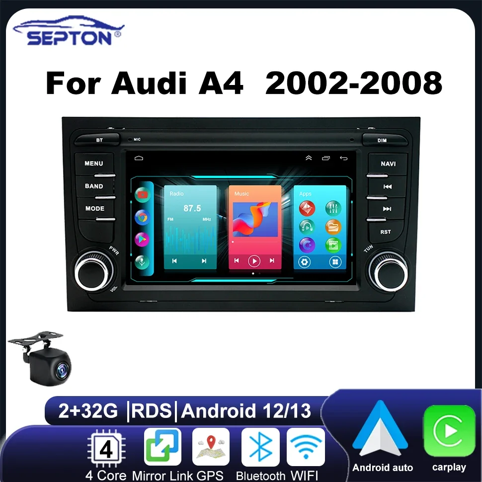 

SEPTON 7'' Car Screen Playerfor Audi A4 2002-2008 Car Audio Stereo Bluetooth GPS WIFI Wireless Carplay Autoradio Multimedia BT