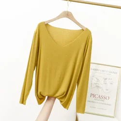 2026 New Spring and Autumn Women's Long sleeved Single Piece Pajama Top Viscous Fiber Casual V-Neck Laydown Home Furnishing