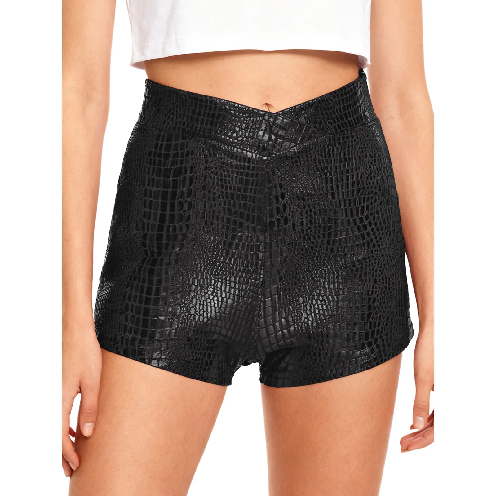 النساء عالية الخصر الغنيمة السراويل الساخنة جلد الثعبان طباعة لامع أسود الغنيمة السراويل ملابس رقص للمهرجانات الموسيقية ارتداء اليومي غير رسمي