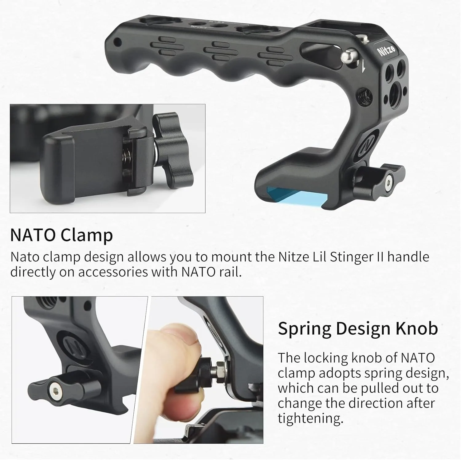 Nitze Lightweight Camera Top Handle Grip NATO Clamp Locating Holes Cold Shoe Mount-PA28M-D1