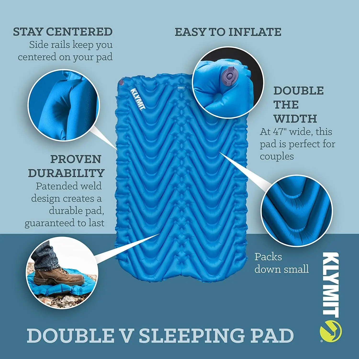 Insulated Double V Sleeping Pad, Lightweight Lofted Camping Air Mattress for Tents and Cars with Body Mapping Tech Blue-2