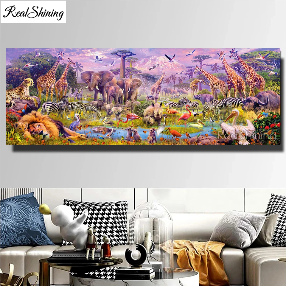 5D DIY Diamond Painting Wild Animals Paradise Full Diamond Mosaic Lion Tiger Elephant Giraffe buffalo Large Cross Stitch T1938