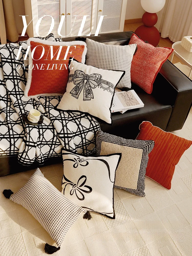 

Ретро-подушка для дивана в гостиную, подушка для эркера, подушка для кровати, бело-черная полосатая наволочка с наполнителем