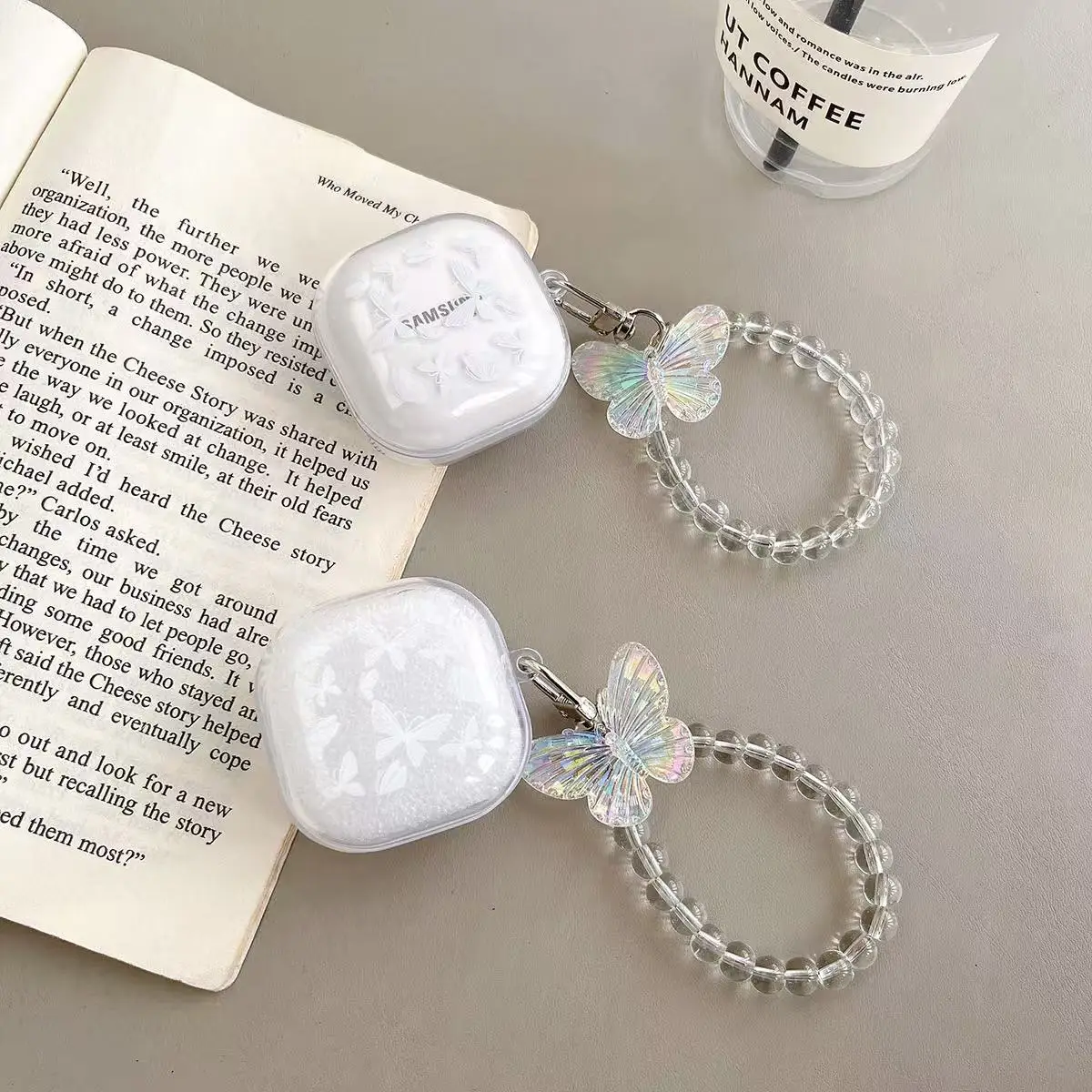 Cute White Butterfly For Samsung Galaxy Buds Pro/Live/FE Soft Anti-Fall Transparent Earphone Case For Galaxy Buds Pro 2 Cover