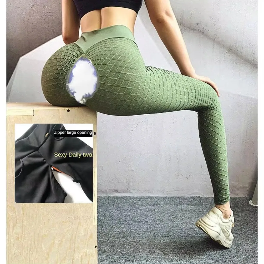 Niska talia Legginsy do jogi Kobiety Seksowne otwarte krocza Spodnie do seksu na świeżym powietrzu Brzoskwiniowe spodnie biodrowe Push Up Spodnie dresowe Fitness Casual Streetwear