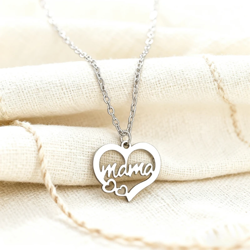القلائد الفولاذ المقاوم للصدأ القلب رسالة ماما المعلقات القلائد الأم قلادة للنساء مجوهرات للأم أفضل الهدايا #4