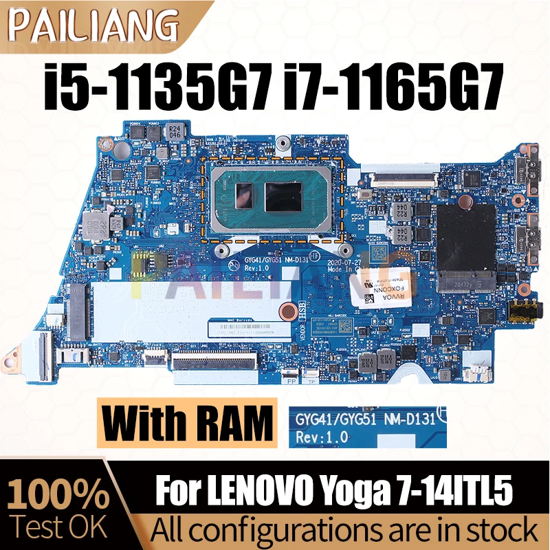 Imagem -02 - Placa-mãe Portátil para Lenovo Yoga Notebook Mainboard Completo Testado Nm-d131 I51135g7 I7-1165g7 Ram 5b20z31000 7-14itl5