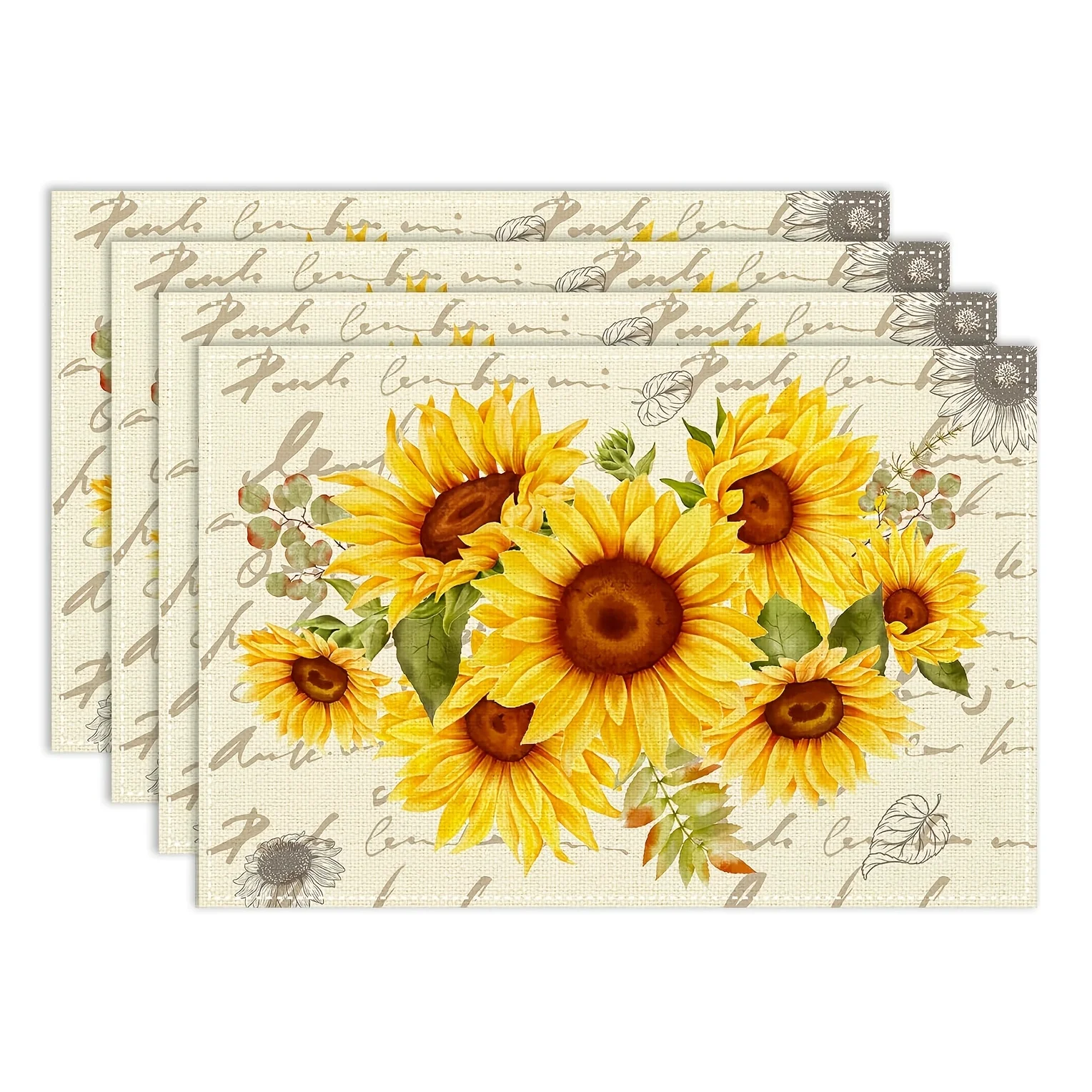 Watercolor Sunflower Printed Placemats Heat Resistant Farmhouse Dining Patio Leisure Gathering Seasonal Family Meals Home Decor