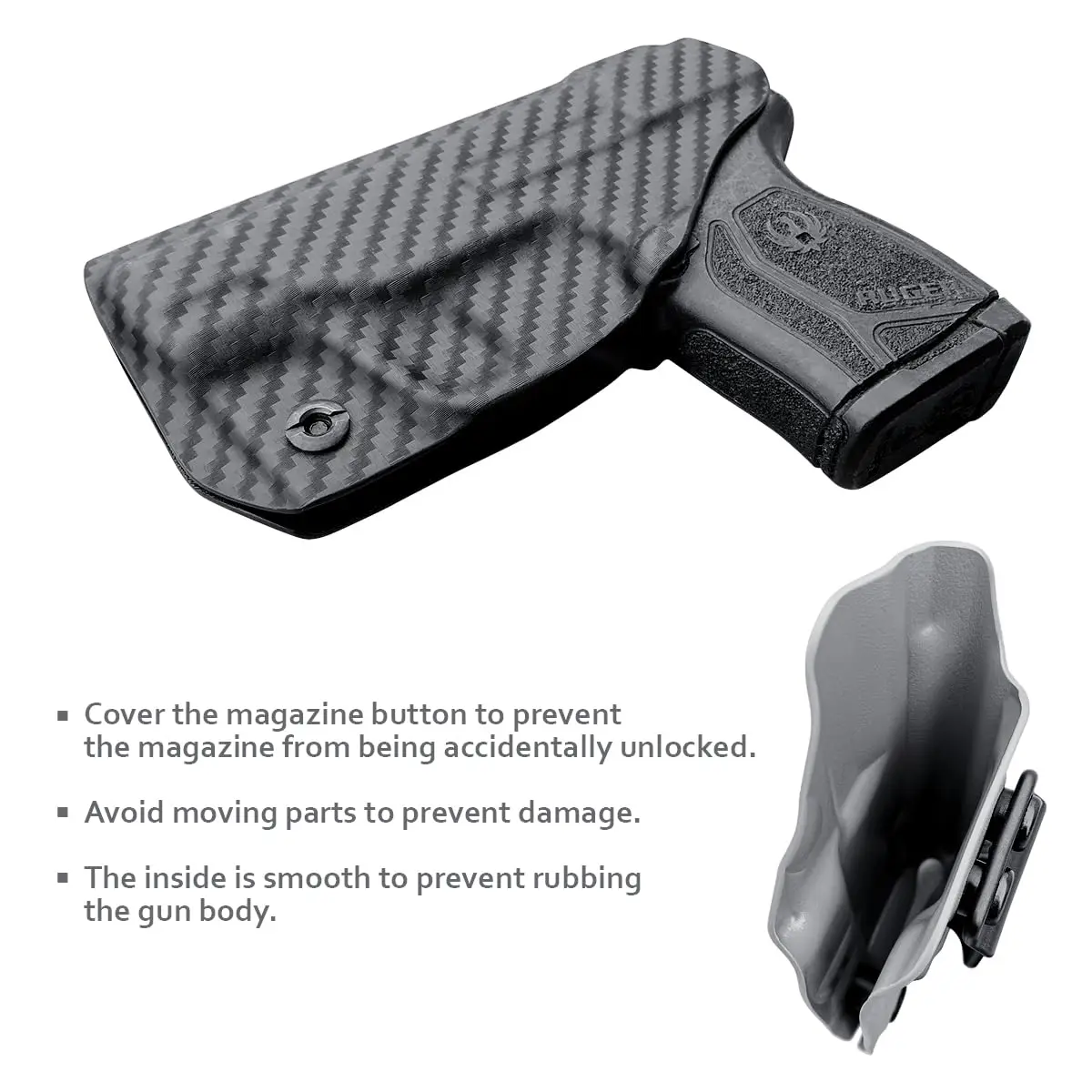 Funda Ruger LCP MAX, IWB Kydex para Ruger LCP MAX.380 - Funda interior para cintura - Funda de bolsillo LCP MAX, fibra de carbono negra