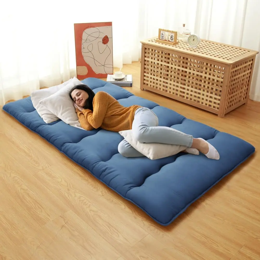 Japanese Floor Mattress Futon Mattress,Thick Tatami Mat Sleeping Pad,Full Size Portable Floor Lounger Bed,Twin Size Comfortable