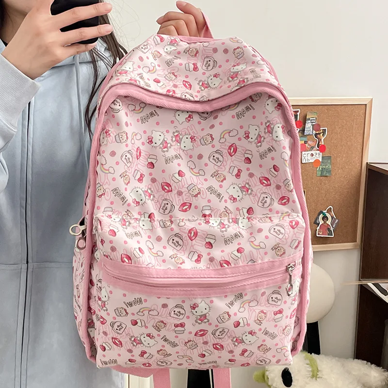 Sanrio Hello Kitty Melody Pink Nowy plecak dla kobiet Y2k Student Nylonowe tornistry Cute Cartoon Zipper Light Travel Backpack