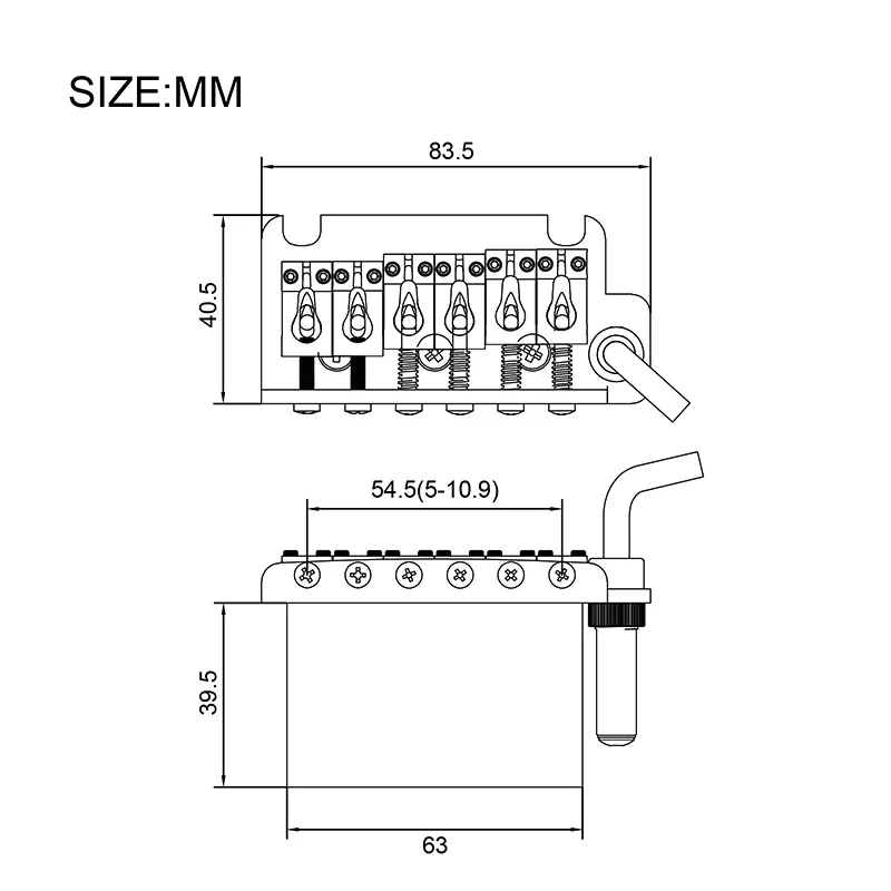 Guitar Tremolo Bridge 83.5x40.5 String Sapceing 54.5MM(5x10.9MM) Brass Block Cambered Surface Saddle Chrome