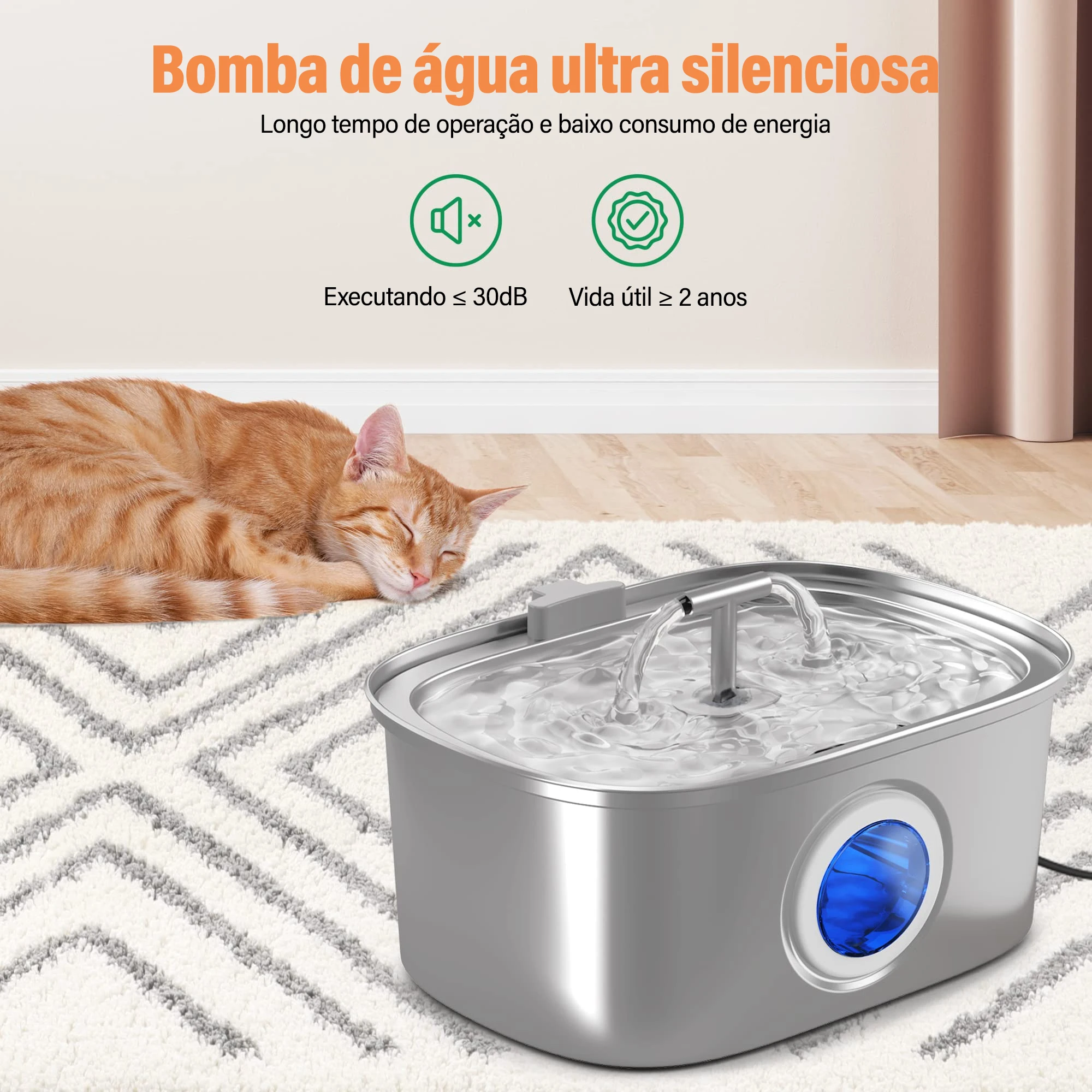 Transparent Window Cat Water Dispenser with sensor 3.2L/108oz Super Quiet& Pets Auto Filter Stainless Steel Cats Water Fountain