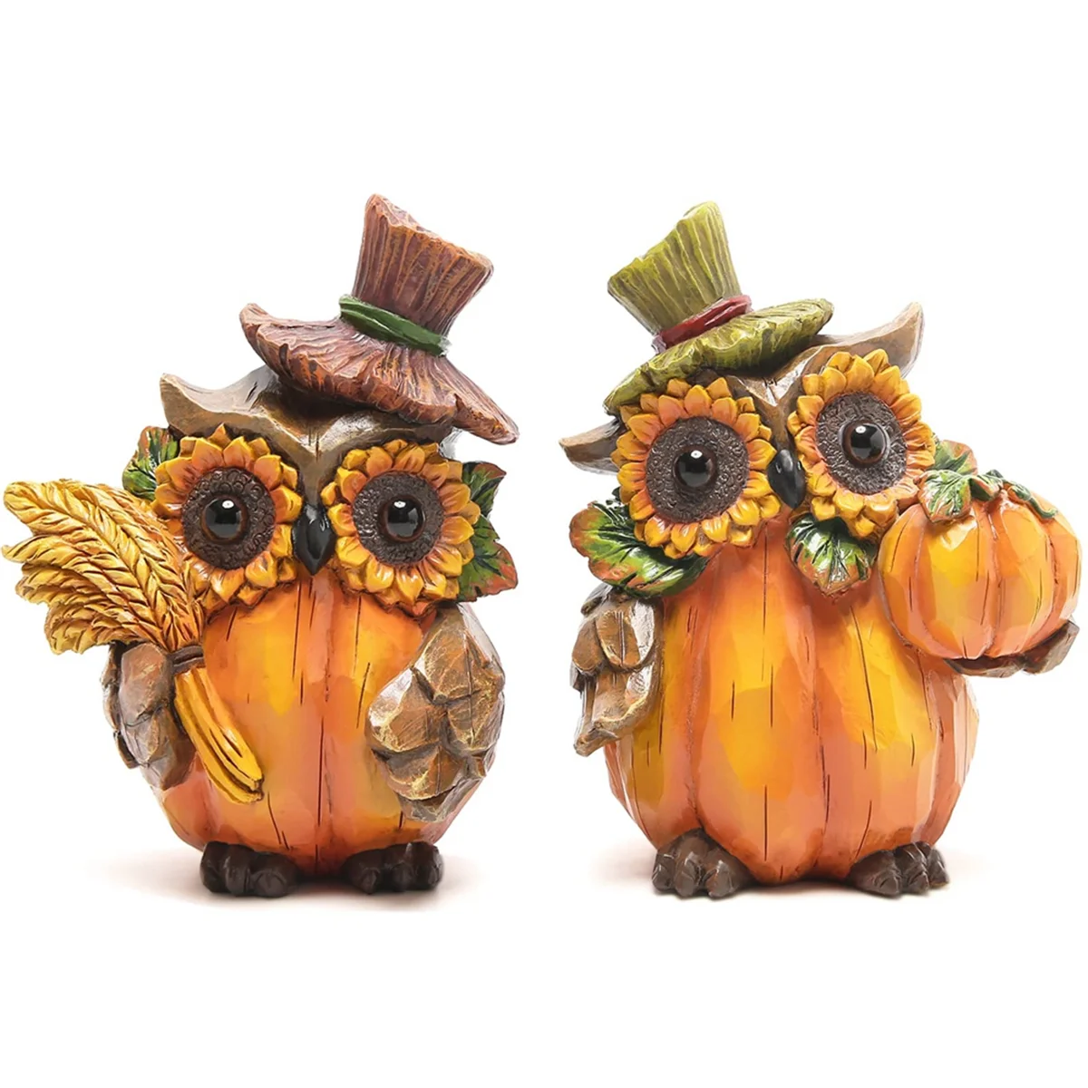 2PCS Fall Thanksgiving Pumpkin Owl Table Decorations for Home, Resin Owl Give Thanks Fall Centerpieces for Tables