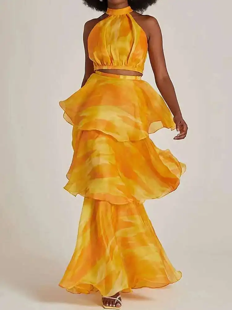 Stand Collar Hollow Out Loungewear Dresses, Women Summer 2025 Sleeveless Fashion Party Dress, Printing Patchwork Ladies Vestidos