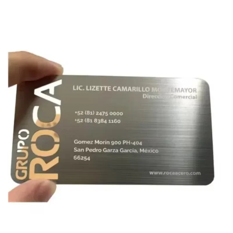 

Low Cost Brushed Stainless Steel Business Cards Silver Metal Card Holders Laser Cut Metal Nameplate