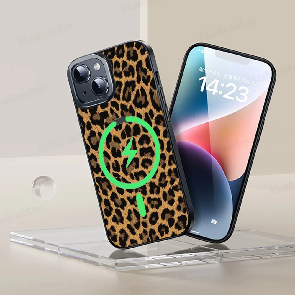 Brown Leopard Phone Case For IPhone 16 15 Pro Max Case 14 Plus 13 12 11 Magesafe Magnetic Wireless Charge Cover