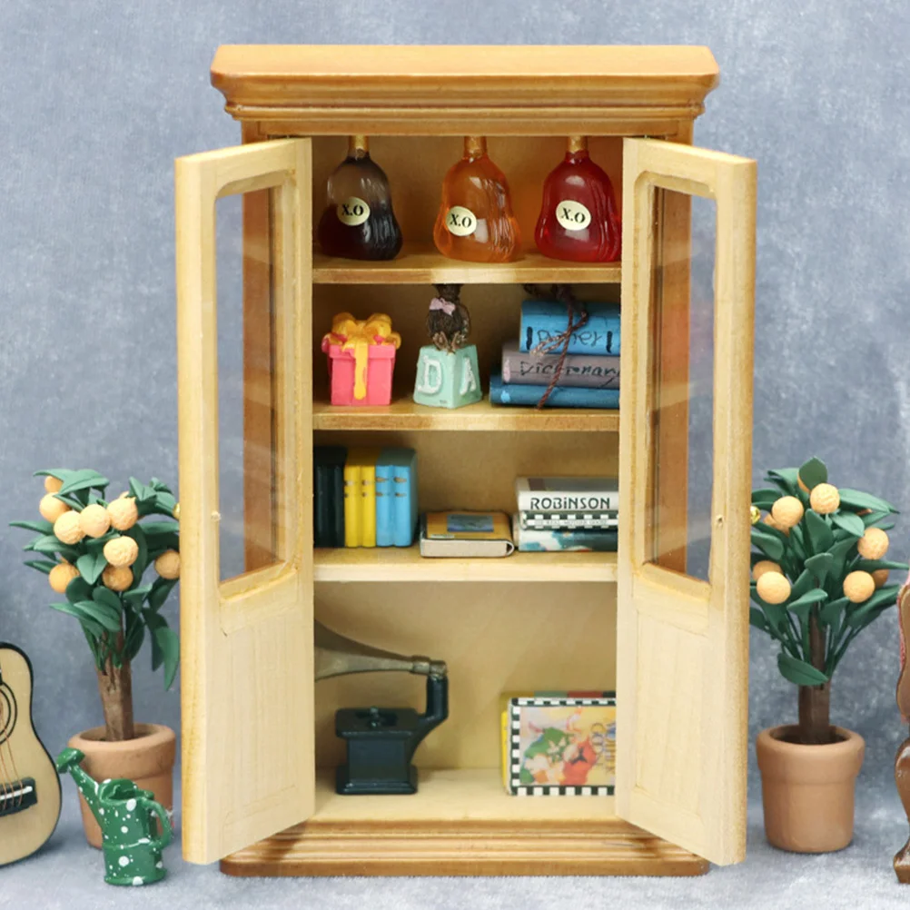 1Pcs Mini Vertikale Kastanienbraun Bücherregal Holz Schrank Praktische Micro Szene Studie Möbel Handgemachte Dekoration Mini Vertikale Bücherregal