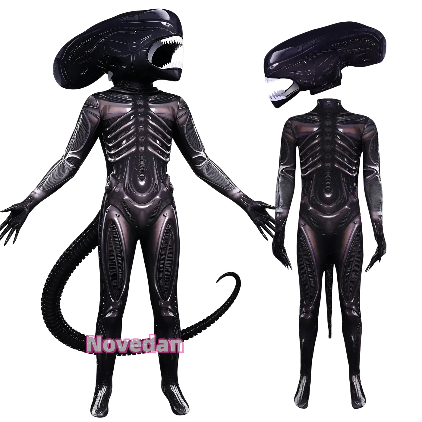 Disfraz de Alien Xenomorfo para Niños y Adultos, Máscara de Cabeza de Romulus, Traje de Monstruo Espacial Aterrador para Halloween, Cosplay