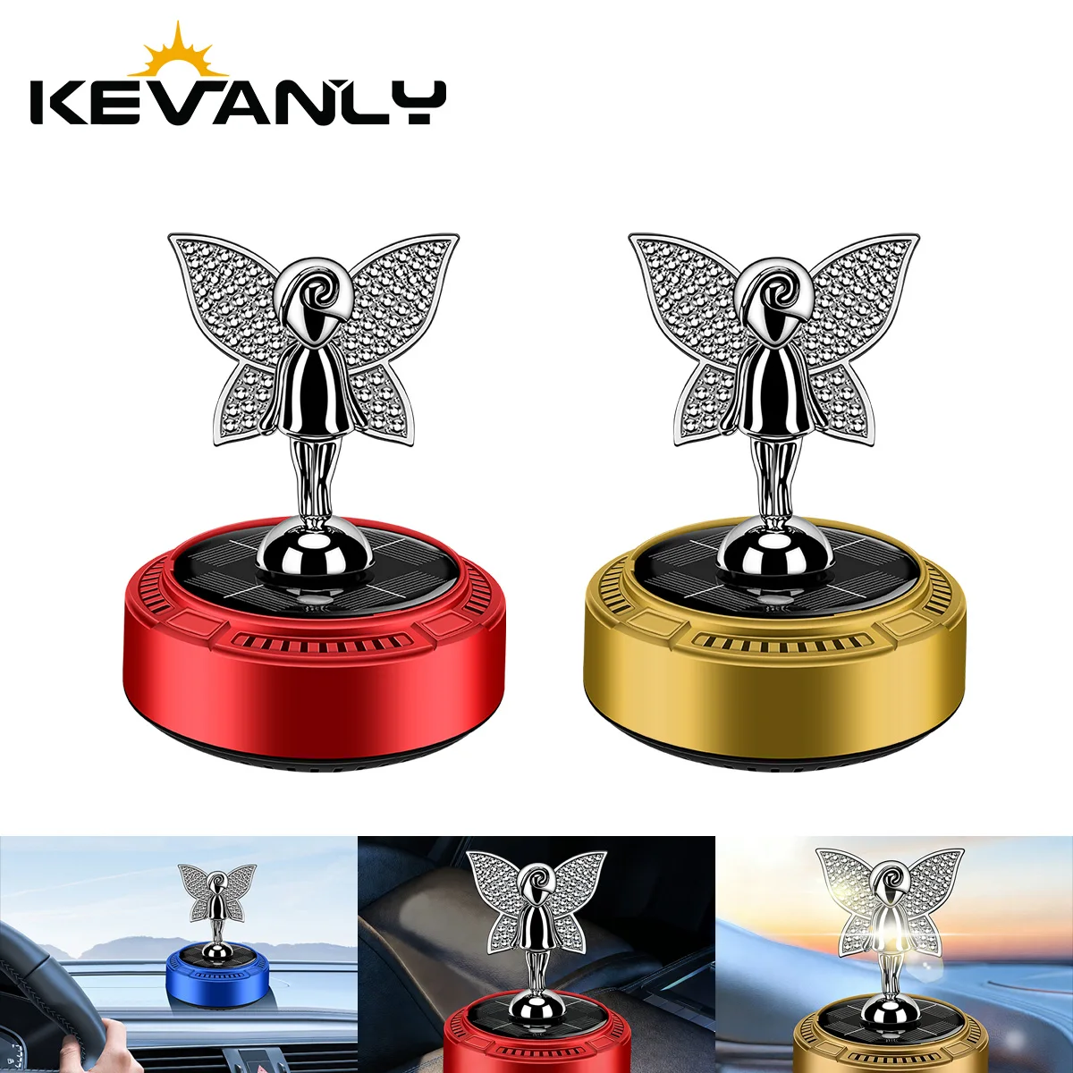 1pcs Solar Powered Car Interior Air Fresher Butterfly Shaped Center Console Instrument Ornaments Perfume Diffuser Cologne