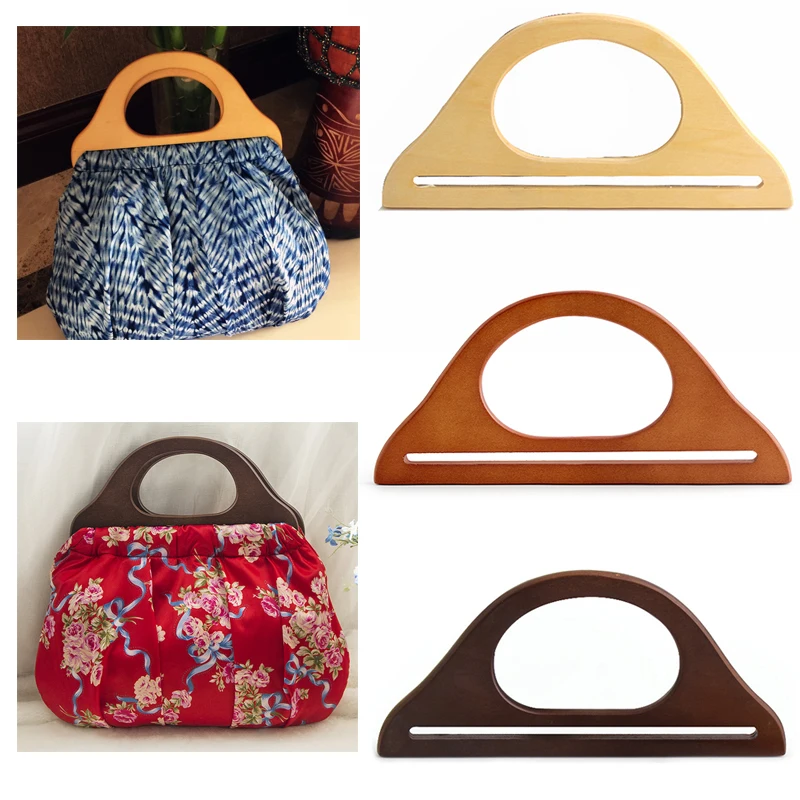 

4PCS 25*12cm Natural Wooden Bag Handles Beach Bag Woven Bag Kiss Buckle DIY Sewing Bracket Handle DIY Wallet Making